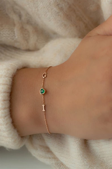 Gümüş Kalp Taşlı Harf Bileklik ürün görseli 1