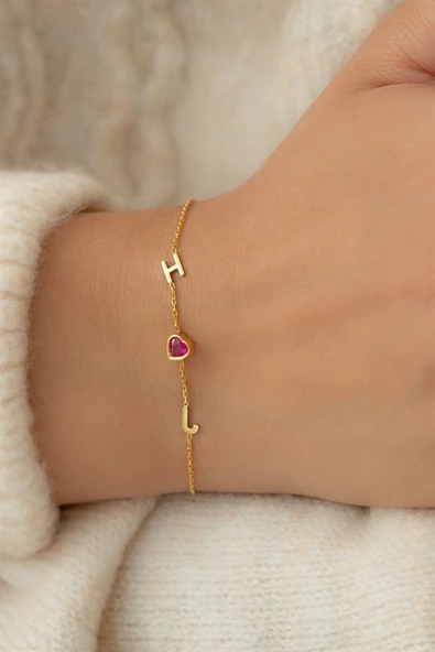 Gümüş Kalp Taşlı Harf Bileklik