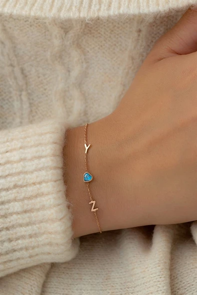 Gümüş Kalp Taşlı Harf Bileklik ürün görseli 1