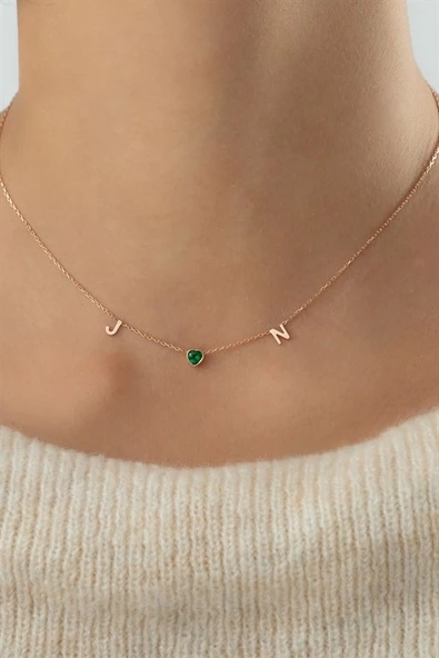 Gümüş Kalp Taşlı Harf Kolye