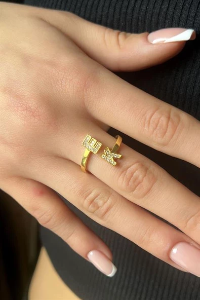 Gümüş İki Harfli Sarılan Harfler Yüzük