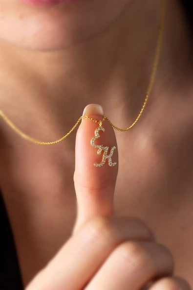 Gümüş Taşlı Harf Kolye ürün görseli 1