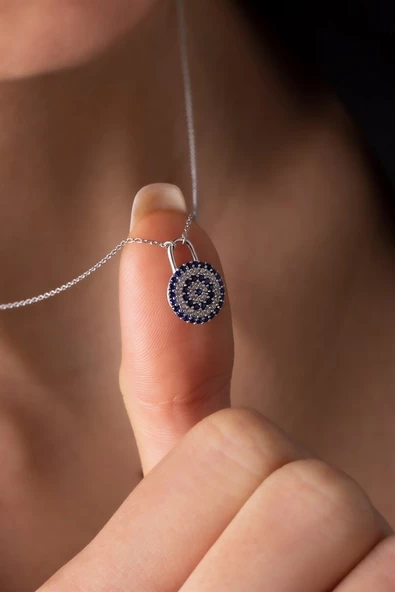 Gümüş Taşlı Minimal Nazar Kolye - 1