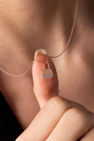 Gümüş Taşlı Minimal Çanta Kolye