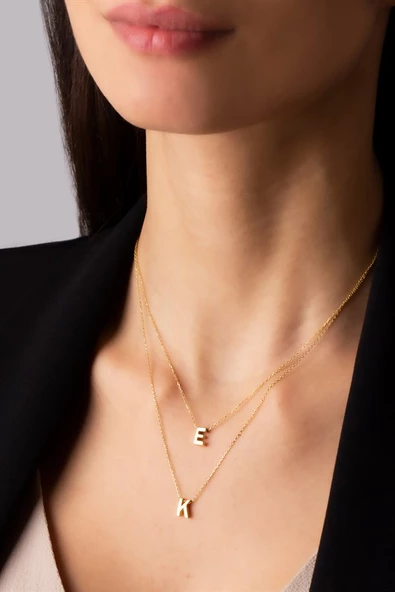 Gümüş Çift Zincir Harf Kolye ürün görseli 1