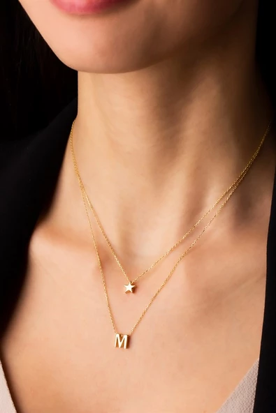 Gümüş Çift Zincirli Harf Kolye ürün görseli 1