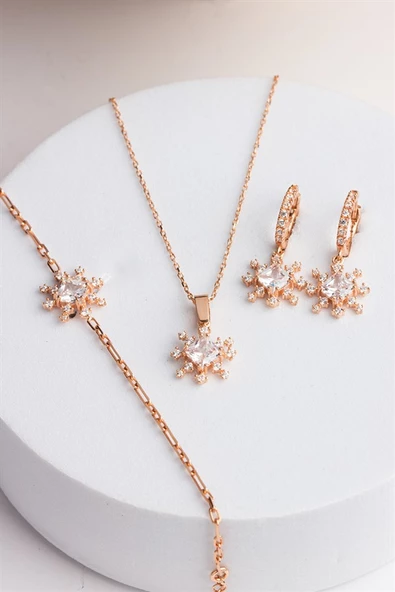 Gümüş Prenses Taşlı Kolye Küpe Bileklik Set ürün görseli 1