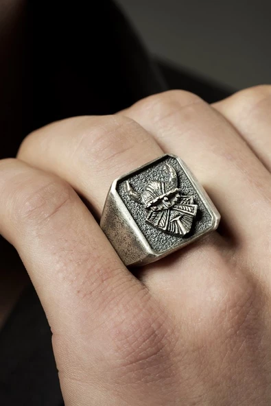 Gümüş Viking Savaşçı Erkek Yüzük