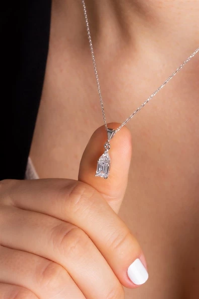 Gümüş Baget Taşlı Kolye