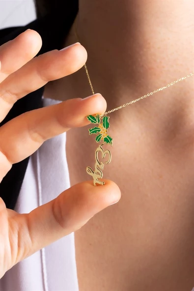 Gümüş Doğum Ayı Çiçekleri İsim Kolye ürün görseli 1