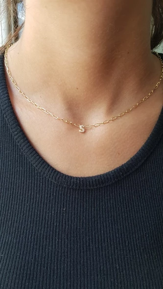 Gümüş Ataç Zincirli Minimal Harf Kolye