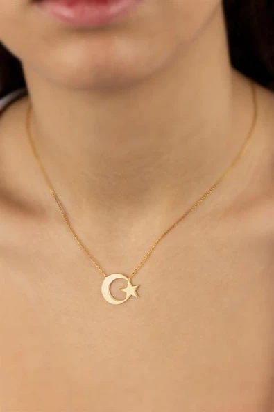 Gümüş Ay Yıldız Kolye ürün görseli 1