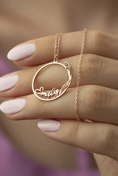 Gümüş Aylara Özel Çiçekli İsim Kolye ürün görseli 1