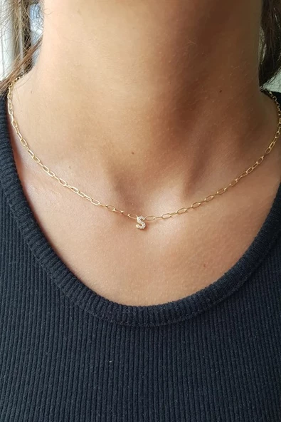 Gümüş Ataç Zincirli Minimal Harf Kolye