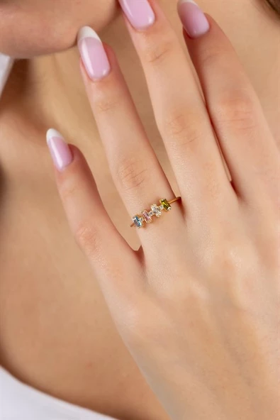 Gümüş Baget Renkli Taşlı Yüzük ürün görseli 1