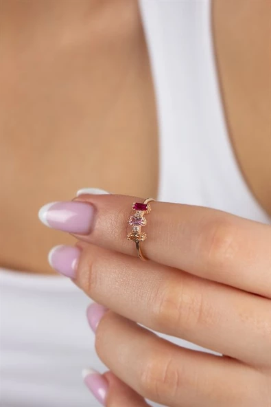 Gümüş Baget Renkli Taşlı Yüzük ürün görseli 1