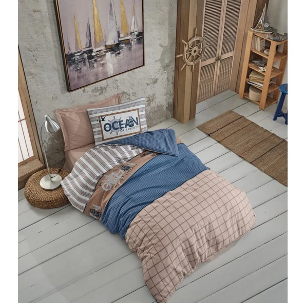 Cotton Box Genç Odası Fitted Çarşaflı Tek Kişilik Nevresim Takımı-Ocean Lacivert