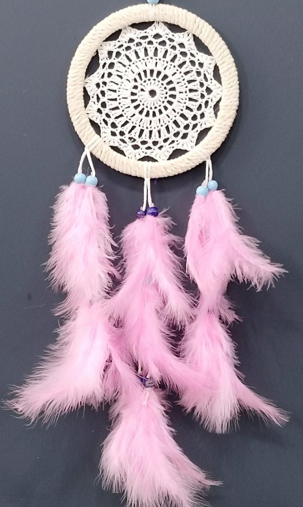 Pembe Kuş Tüylü Dream Catcher El Yapımı Rüya Kapanı Duvar Süsü ürün görseli