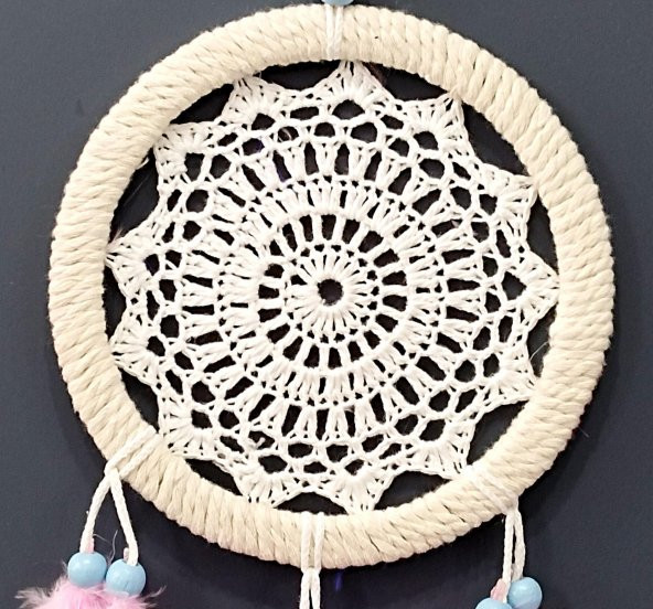 Pembe Kuş Tüylü Dream Catcher El Yapımı Rüya Kapanı Duvar Süsü - Resim 3