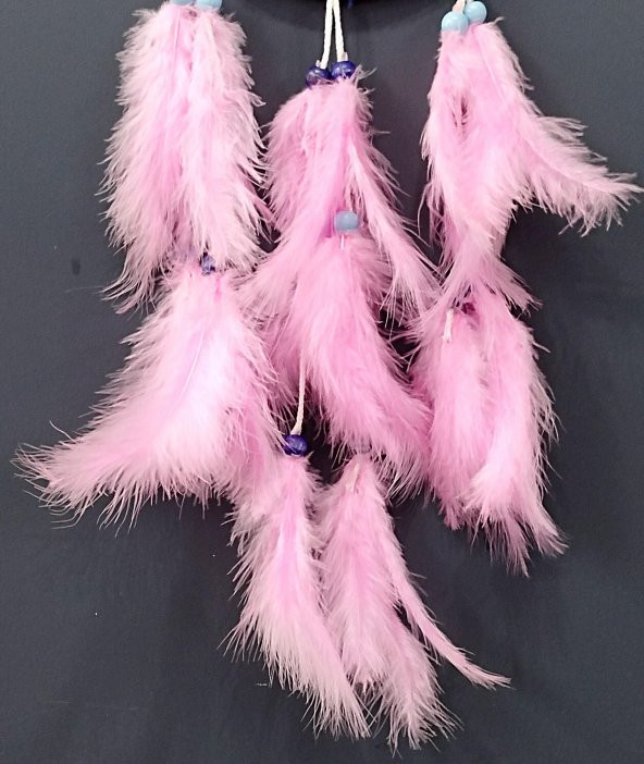 Pembe Kuş Tüylü Dream Catcher El Yapımı Rüya Kapanı Duvar Süsü - Resim 4