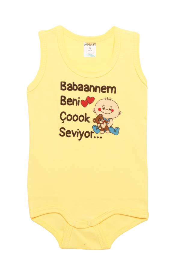 SİMİSSO *  Babaannem Beni Çok Seviyor Kısa Kol Bebek Zıbın | Sarı   SİMİSSO JİBOWE orjinal ürünler satıcısı - 1