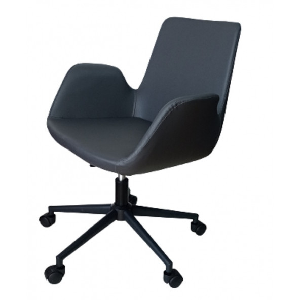 Büro Sandalyesi Siyah Konik Ayaklı Antrasit Suni Deri - 2