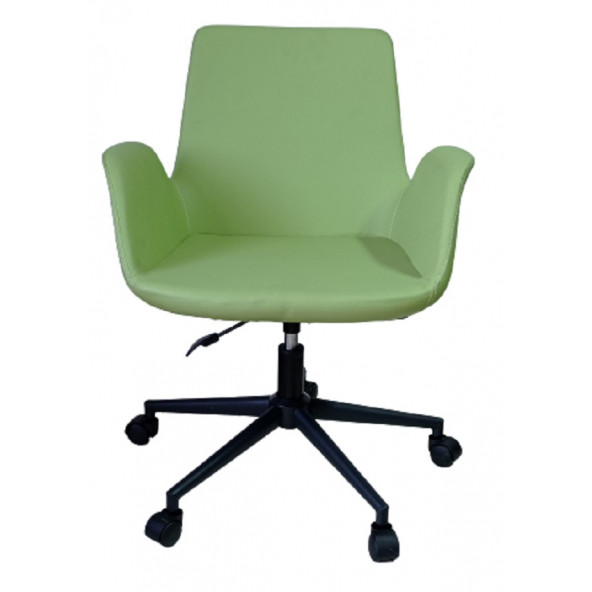 Büro Sandalyesi Siyah Metal Ayaklı Yeşil Renk Suni Deri - 2