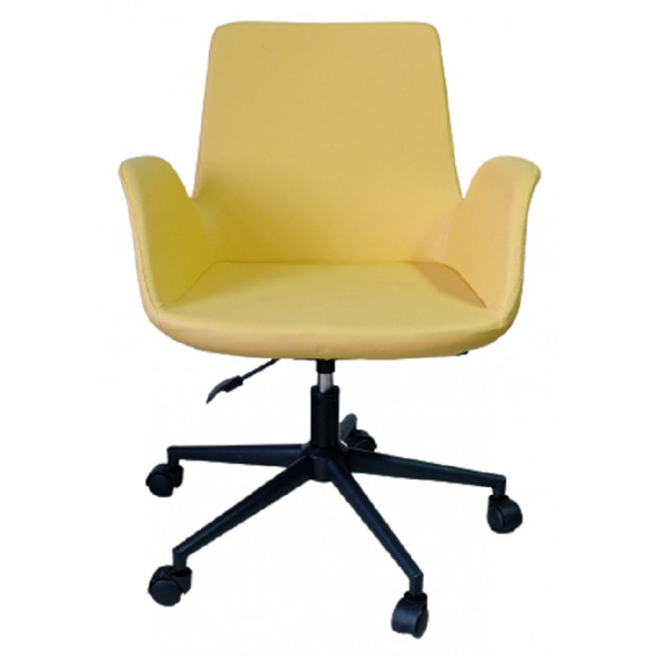 Büro Sandalyesi Siyah Metal Ayaklı Sarı Renk Suni Deri