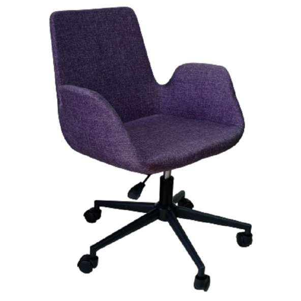 Büro Sandalyesi Siyah Metal Ayaklı Mor Keten Kumaş ürün görseli