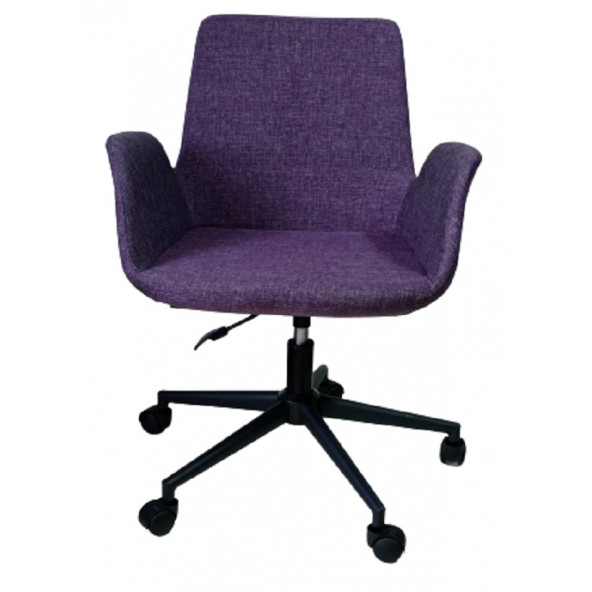 Büro Sandalyesi Siyah Metal Ayaklı Mor Keten Kumaş - Resim 2