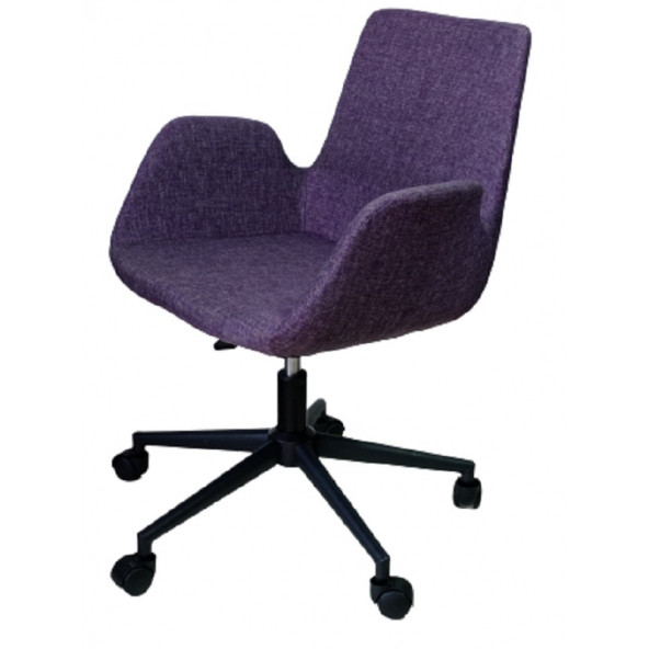 Büro Sandalyesi Siyah Metal Ayaklı Mor Keten Kumaş - Resim 4