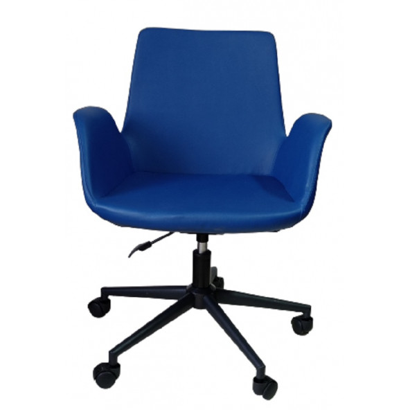 Büro Sandalyesi Siyah Metal Ayaklı Mavi Renk Suni Deri - Resim 2
