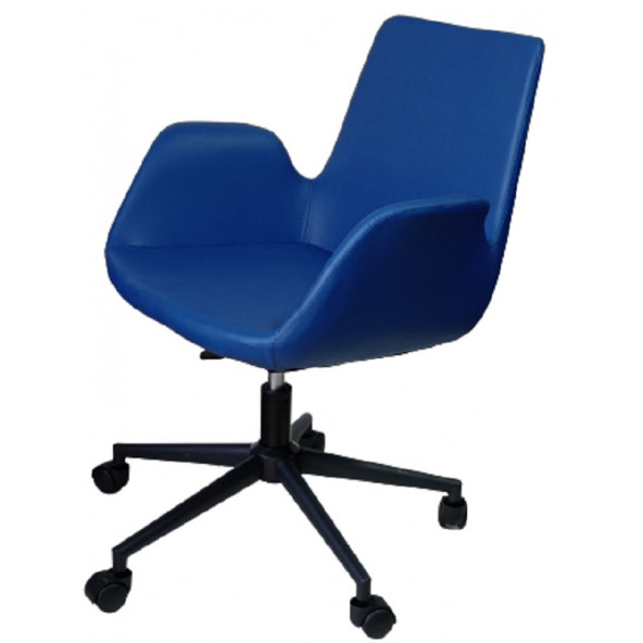 Büro Sandalyesi Siyah Metal Ayaklı Mavi Renk Suni Deri - Resim 3