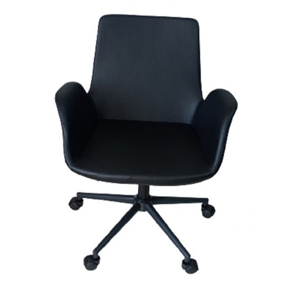 Büro Sandalyesi Siyah Metal Ayaklı Siyah Suni Deri - 2