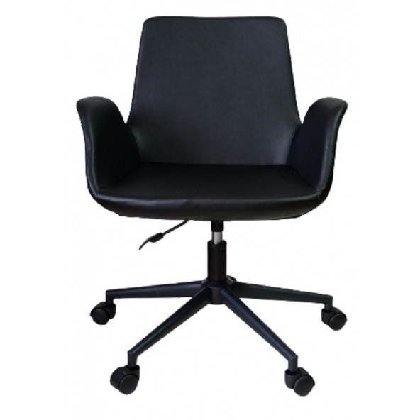 Büro Sandalyesi Siyah Metal Ayaklı Siyah Suni Deri - 4