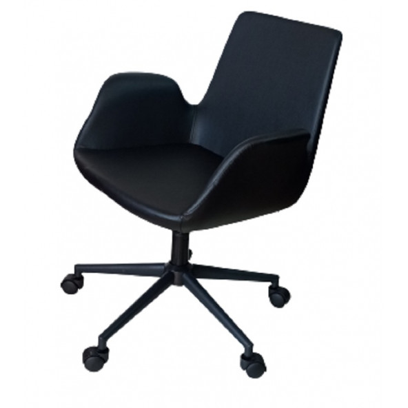 Büro Sandalyesi Siyah Metal Ayaklı Siyah Suni Deri - 6