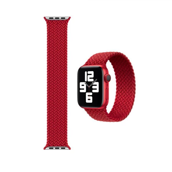 Apple Watch 5 40 MM Tek Parça MEDİUM Hasır Kordon Kırmızı - Resim 2