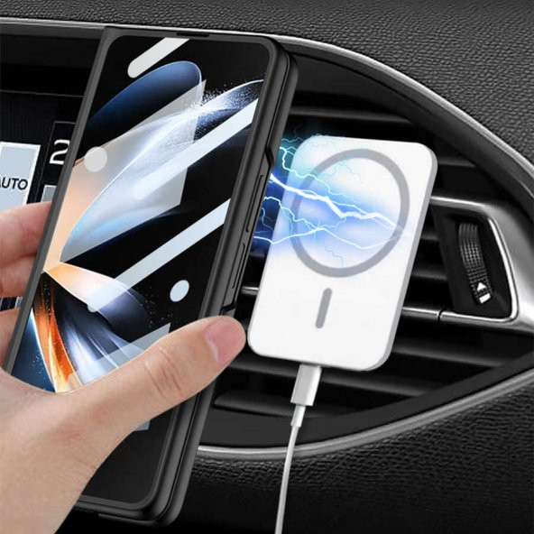 Samsung Galaxy Z Fold 4 Kılıf Wireless Şarj Özellikli Kıpta Magsafe Kapak - 5