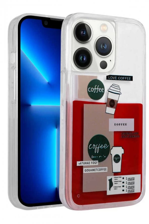 Apple iPhone 13 Pro Max Kılıf Desenli Sıvılı Lopard Drink Silikon Kapak