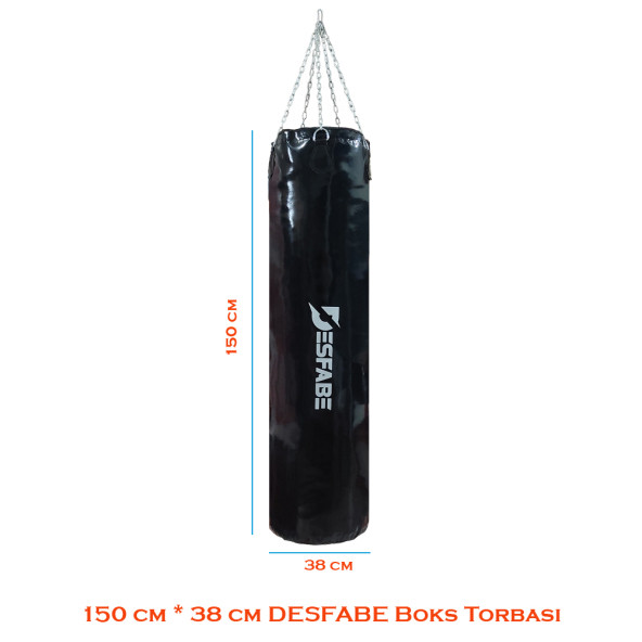 Desfabe Boxing Star 150x38 Cm Zincirli Boks Kum Torbası Siyah+Askı Aparatı+Boks Eldiveni - 3