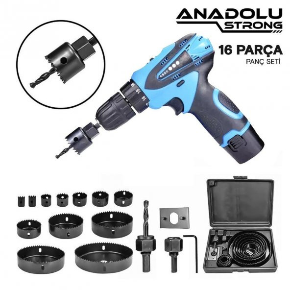 AnadoluStrong16 Parça Büyük Boy Panç Seti Ahşap Buat Kartonpiyer Alçıpan Delik Açma Oyuk Açma - 3