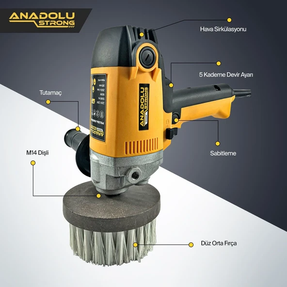 Anadolu Strong ANS1030 900 Watt Devir Ayarlı Koltuk Yıkama ve Polisaj Makinası Koltuk Fırçalı - 3