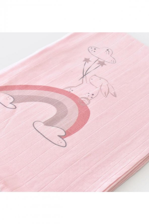 Bibaby Müslin Battaniye Pretty Rabbit Bambu Pembe 100x130 cm. - 2