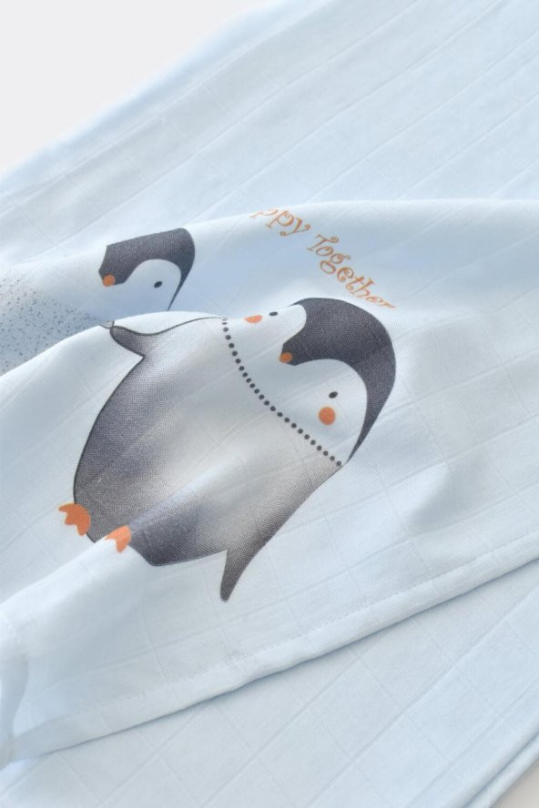 Bibaby Happy Together Bambu Müslin Battaniye Mavi 100x130 cm. - 4