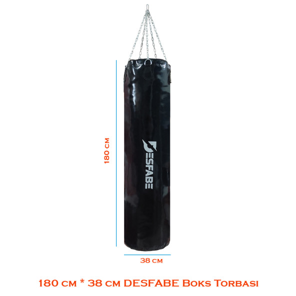 Desfabe Boxing Star 180x38 Cm Zincirli Boks Kum Torbası Siyah+Askı Aparatı+Boks Eldiveni - 3