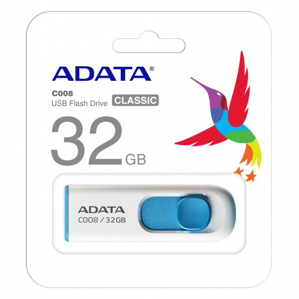 Adata C008-32GB 32GB USB2.0 Classic (White  Blue) Flash Bellek