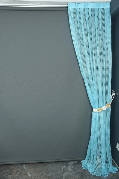 KARDELEN MODEL TURKUAZ RENK TEK KANAT Pileli Fon Perde 75*260 cm - Resim 5
