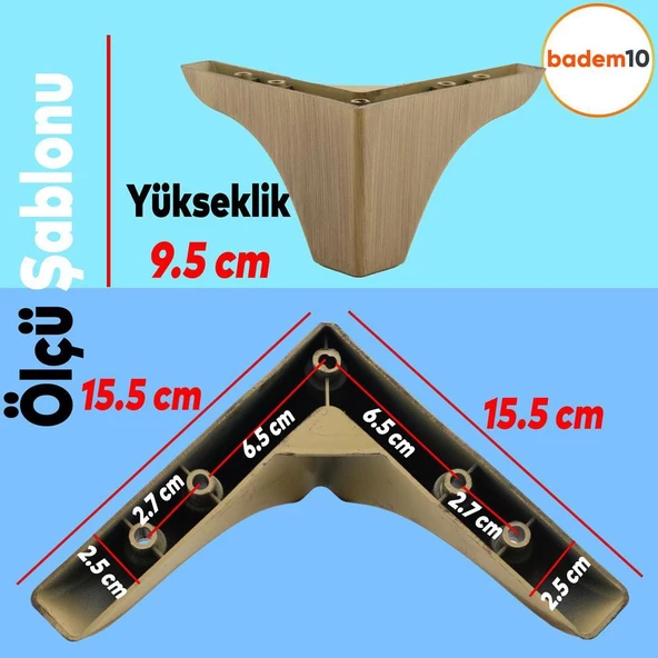 Bellona Rose Mobilya Kanepe Koltuk Puf Koltuk Ayağı 9.5 Cm Açık Kahverengi Baza Ayakları - 2