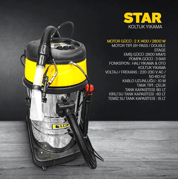 Star Profesyonel 3 Motorlu Halı ve Koltuk Yıkama Makinası - 4