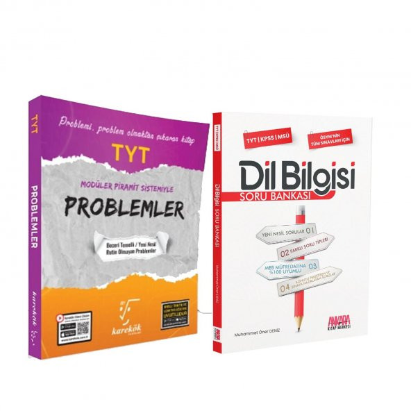 Karekök TYT Problemler Modüler Piramit Sistemiyle ve AKM Dil Bilgisi Soru Bankası Seti 2 Kitap